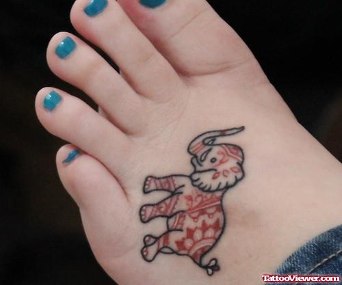 Cute Color Ink Elephant Tattoo On Left Foot For Girls