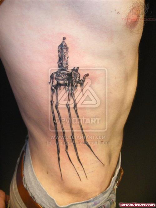 Awesome Dali Elephant Tattoo On Man Side Rib