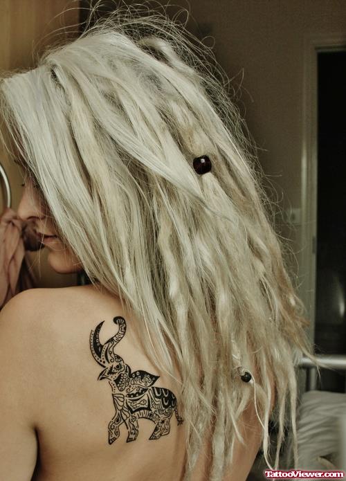 Indian Elephant Tattoo On Girl Back Shoulder