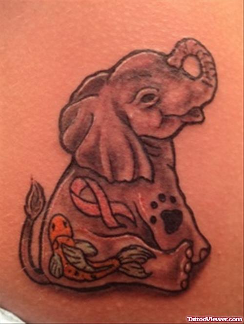 Grey Ink Elephant Tattoo On Side