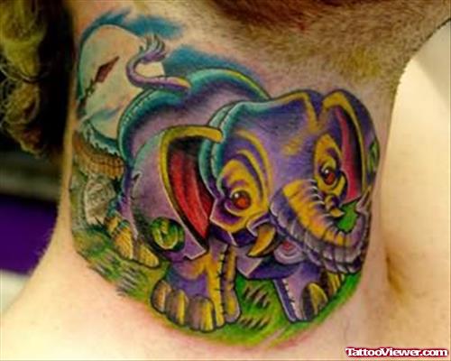 Purple Face Elephant Tattoo