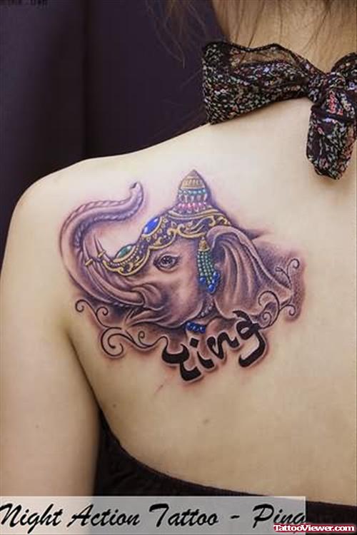 Elephant Tattoo On Back Shoulder For Girls