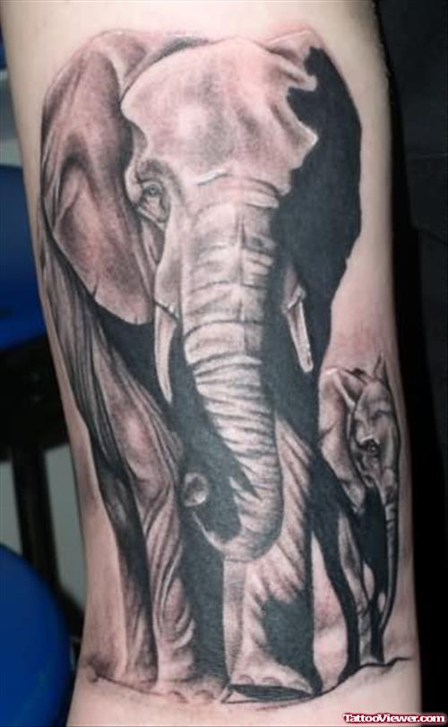 Large Elephant With Baby Tattoo