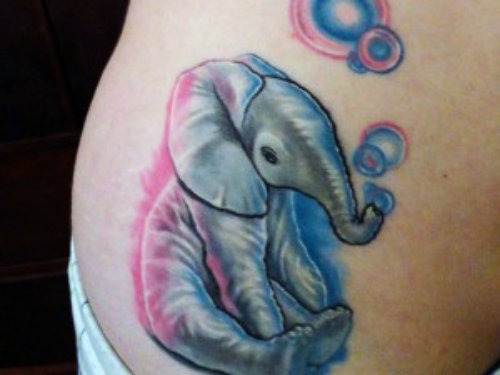 Colored Elephant Tattoo On Side