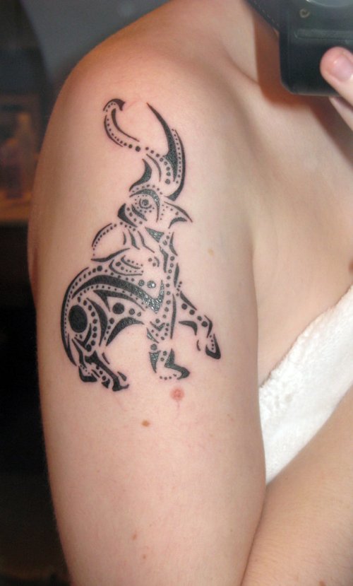 Right Half Sleeve Black Tribal Elephant Tattoo