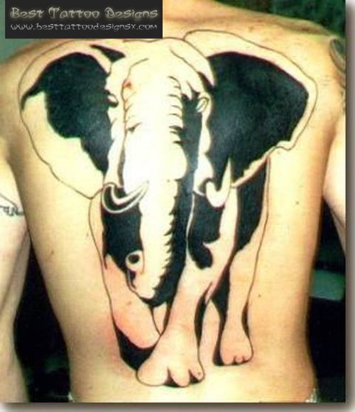 Black And White Elephant Tattoo On Back Body