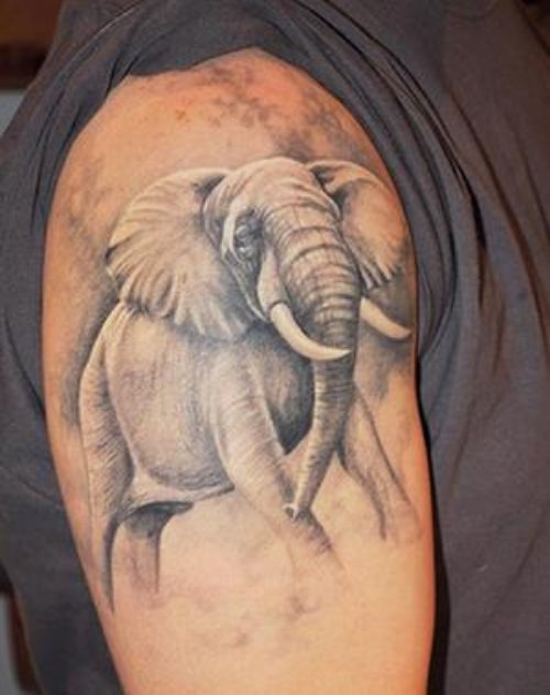Grey Ink Elephant Tattoo On Right Half Sleeve