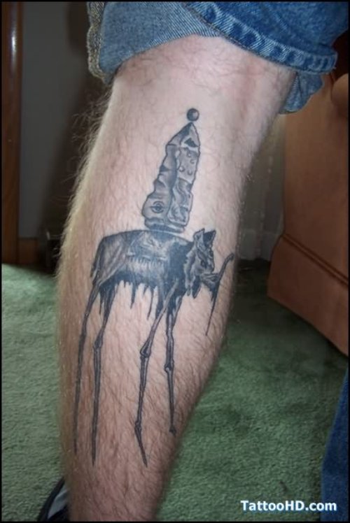 Dali Elephant Tattoo On Back Leg