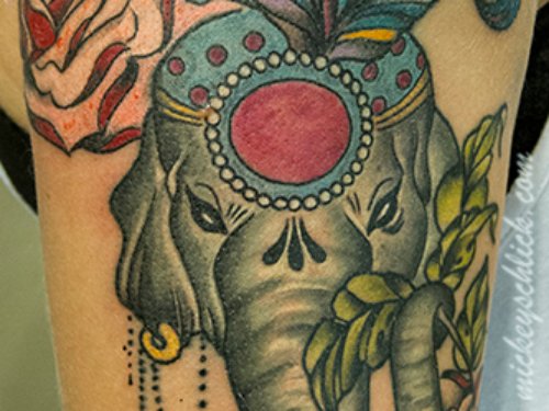 Awesome Grey Ink Elephant Head Tattoo