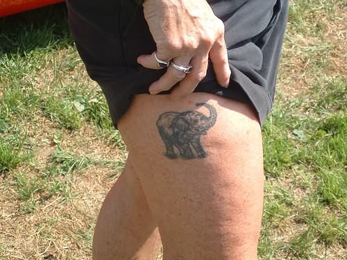 Tiny Elephant Tattoo On Thigh