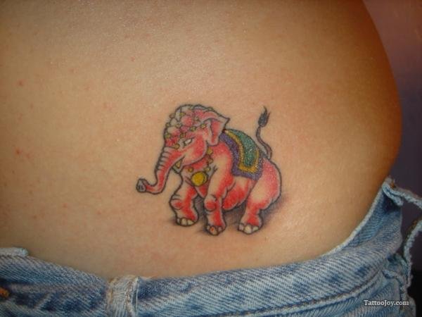 Red Elephant Tattoo On Hip