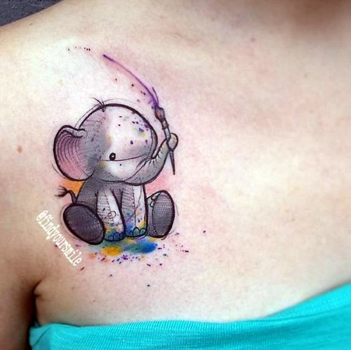 watercolor baby Elephant Tattoo
