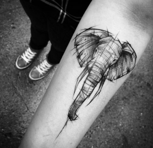 Sketchy Elephant Head Tattoo On Forearm