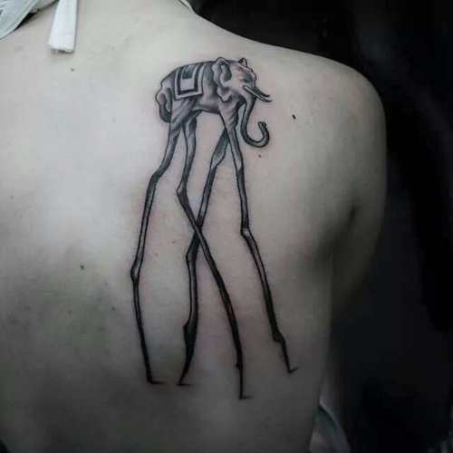 Dali Elephant Tattoo On Right Back Shoulder