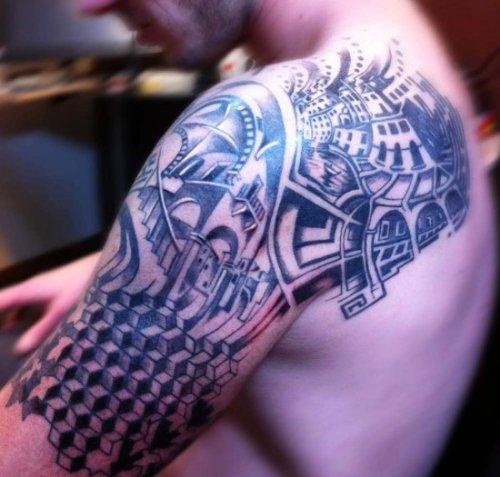 Unique Man Left Half Sleeve Escher Tattoo