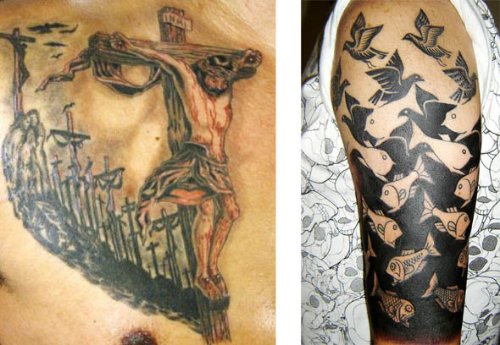 Grey Ink Jesus Head Escher Tattoo