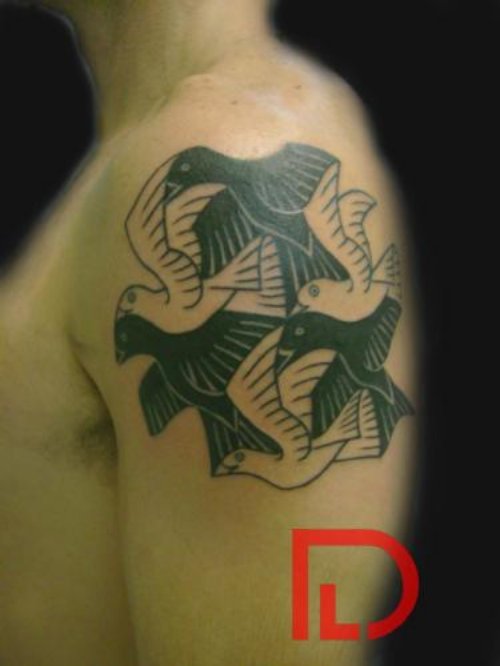 Awesome Left Shoulder Escher Tattoo