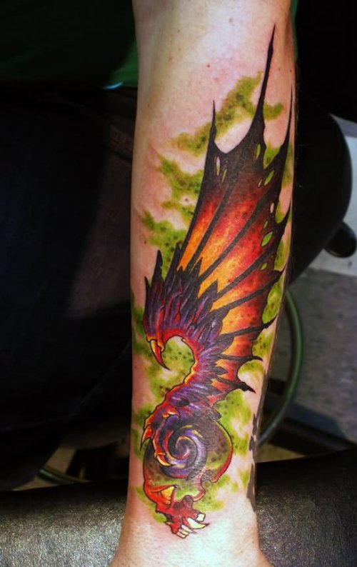 Evil Wing Tattoo On Arm