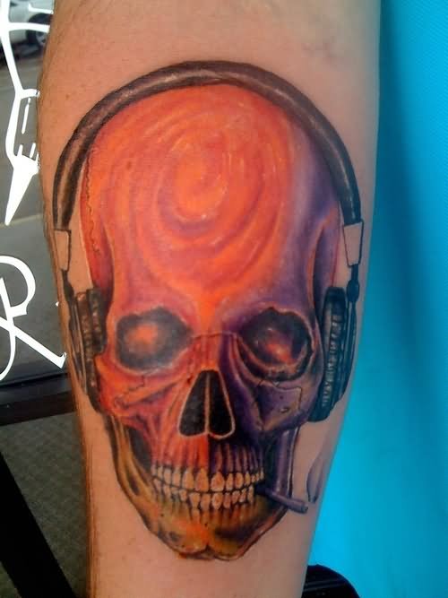 Evil Skull Hearing Music Tattoo
