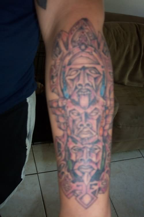Color Ink Evil Tattoo On Left Sleeve