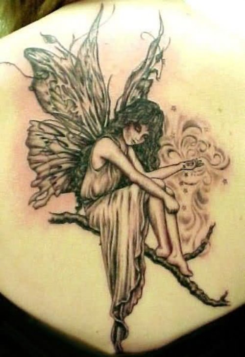Evil Fairy Tattoo On Back Shoulder