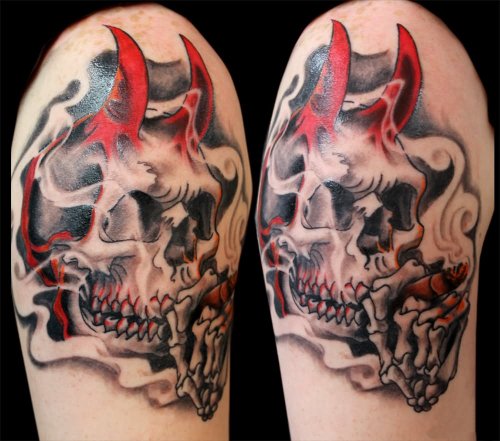 Smoking Evil Skull Tattoo