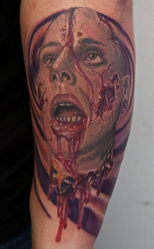 Zombie Scary Evil Colored Tattoo