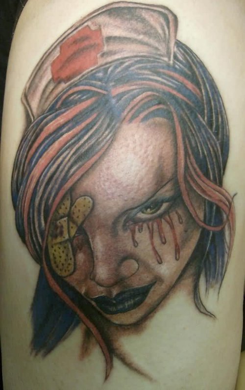 Evil Nurse Head Tattoo