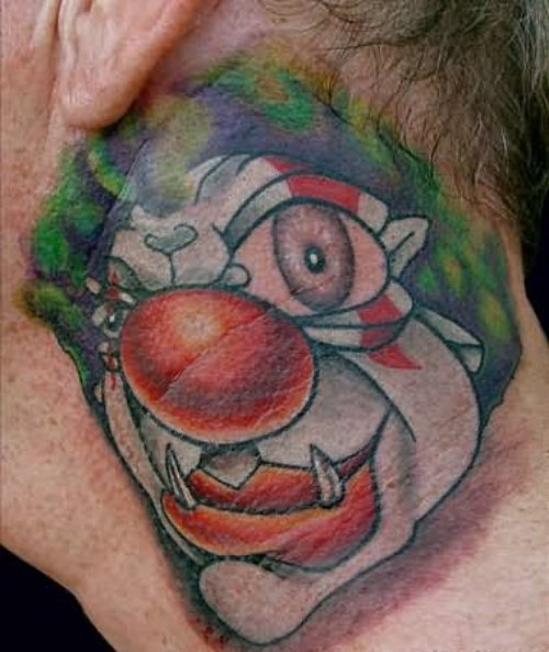Color Ink Evil Clown Tattoo On Side Neck