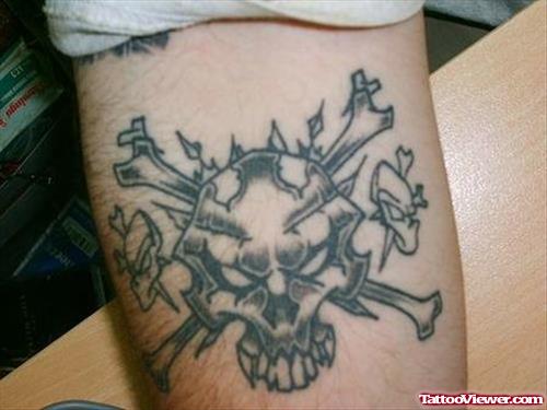 Grey Ink Pirate Skull Extreme Tattoo