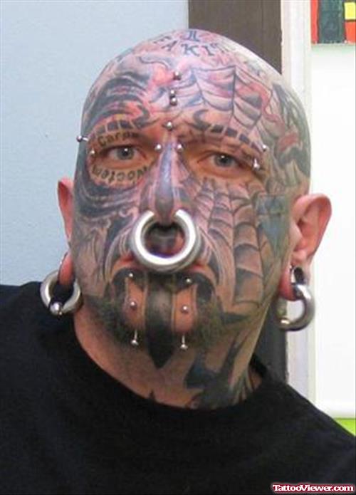 Extreme Spider Web Tattoo On Face