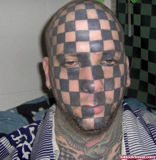 Extreme Chess Tattoo On Man Face