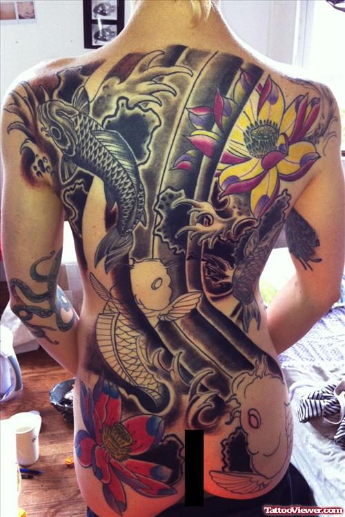 Lotus Flower And Koi Extreme Tattoo