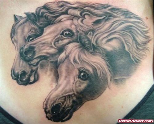 Grey Ink Horse Head Extreme Tattoo