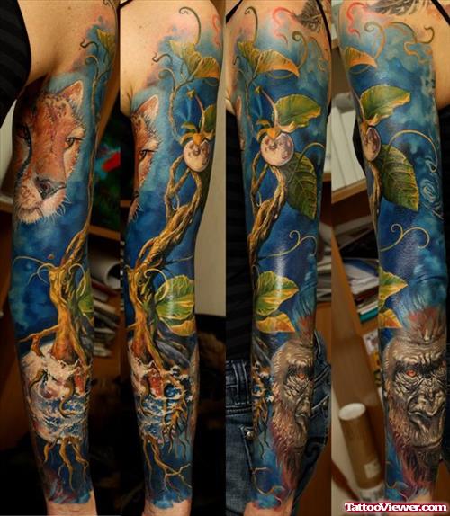 Extreme Wild animals Tattoo On Sleeve