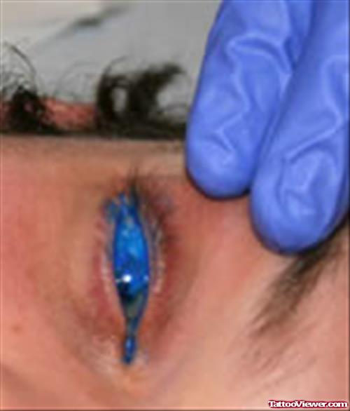 Blue Ink Eyeball Extreme Tattoo