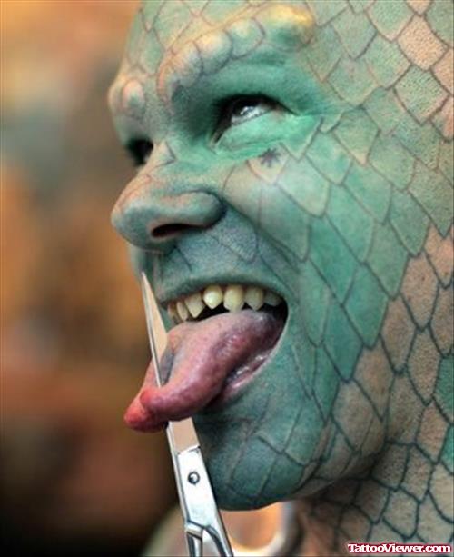 Extreme Snake Tattoo On Face