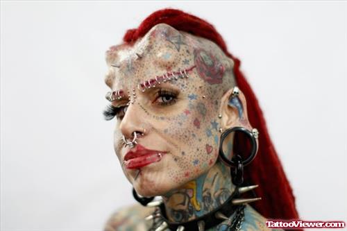 Extreme Girl Vampire Face Tattoo