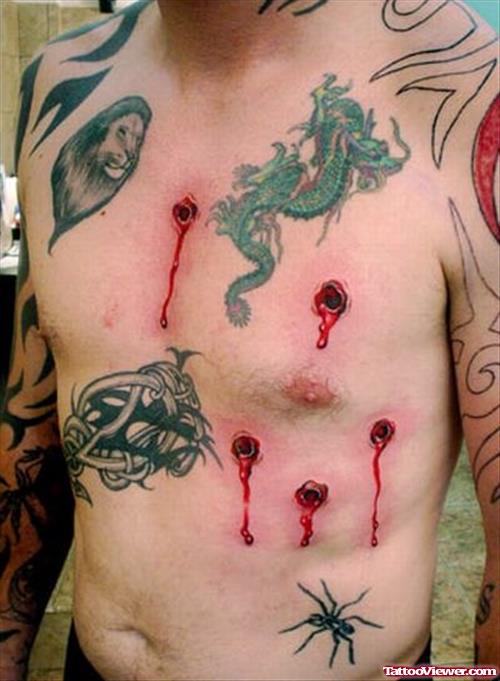 Extreme Bullet Hole Tattoo On Body