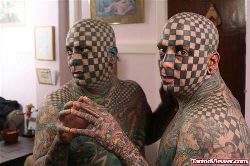 Chess Extreme Tattoo On Man Face
