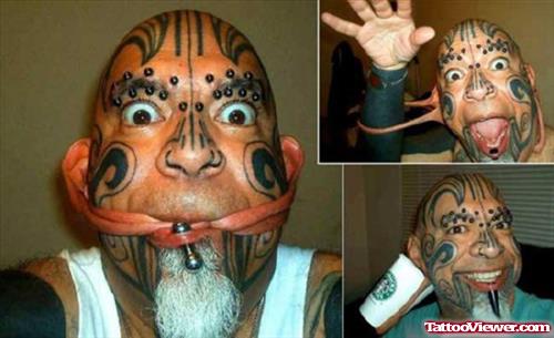 Black Tribal Extreme Tattoo On Man Head