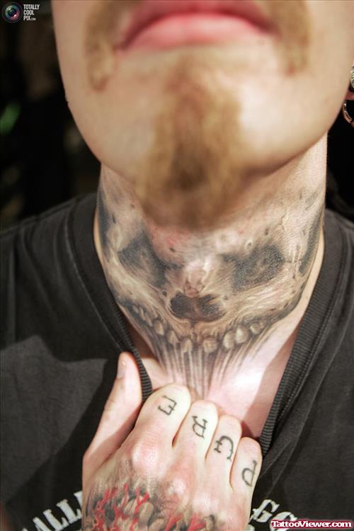 Extreme Scary Tattoo On Neck