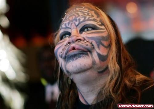 Extreme Face Tattoo For Woman