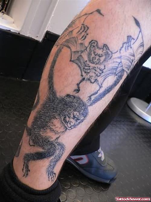 Extreme Bat Tattoo On Leg