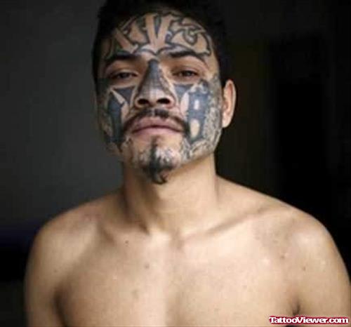 Extreme Gang Tattoo On Face