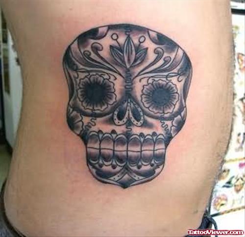 Blossom Skull Tattoo On Side