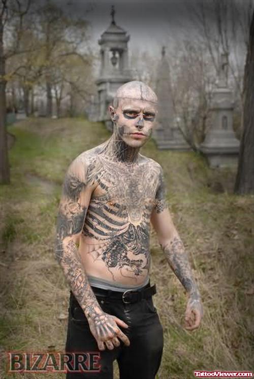 Extreme Skeleton Tattoo On Body