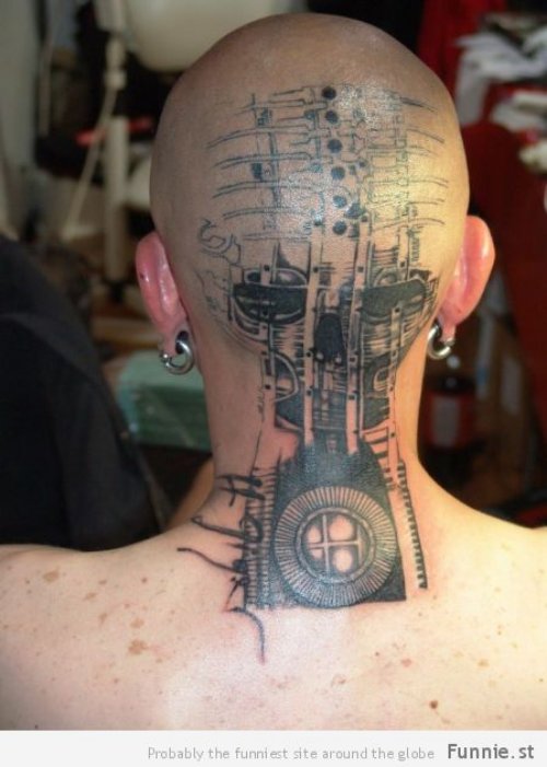 Crazy Extreme Tattoo On Back Head