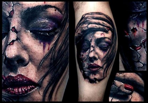 Girl Head Extreme Tattoo On Arm