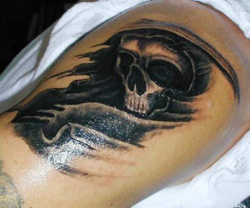 Black Extreme Skull Grim Reaper Tattoo